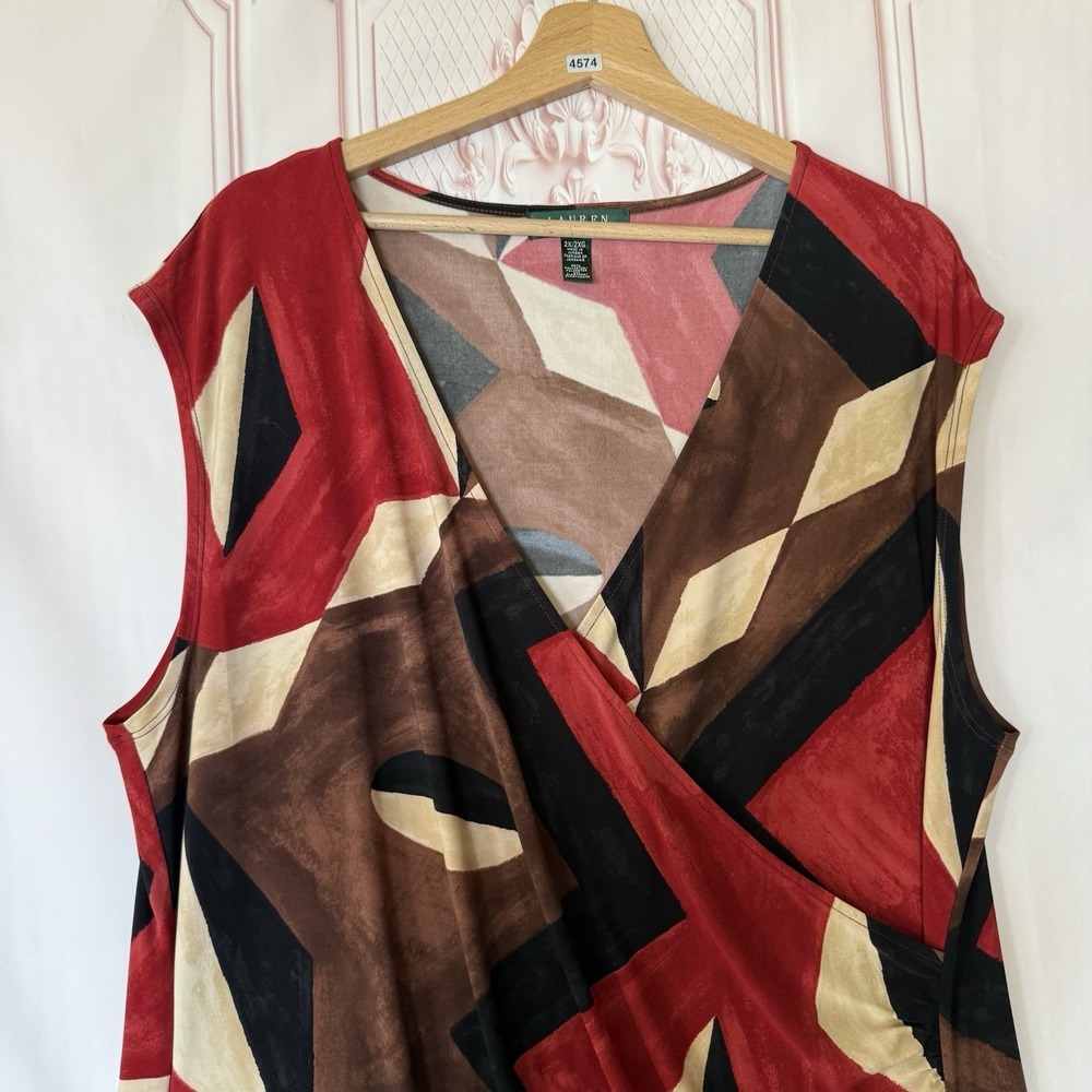Lauren Ralph Lauren Dress Wrap Sleeveless Women's Size 2X Geometric - Picture 2 of 8